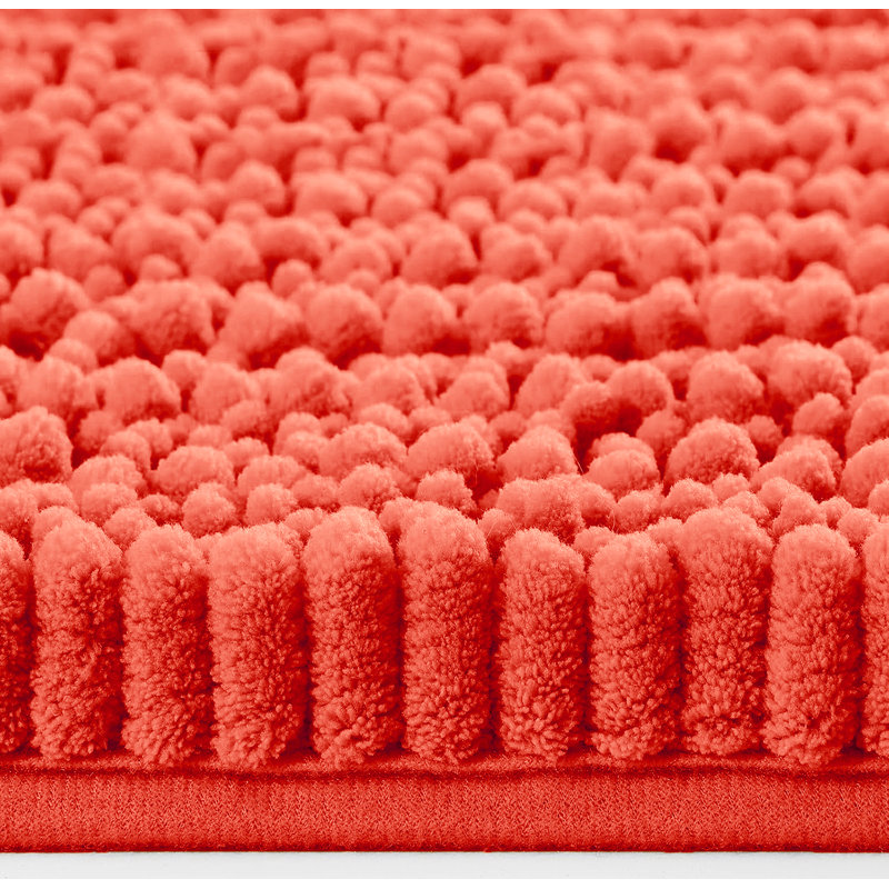 3 Piece Set Soft Cozy Plush Chenille Bath Mat Bathroom Rug, Coral