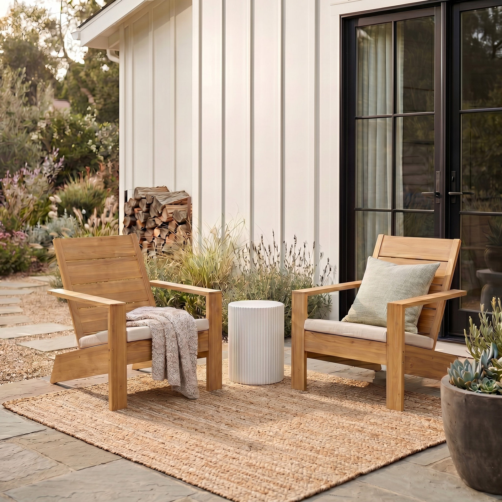 Chania Acacia Adirondack Chair, Oak / Cream