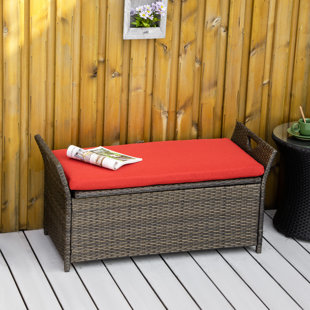 34 Gallon Patio Storage Bench with Seat Cushion and Zippered Liner