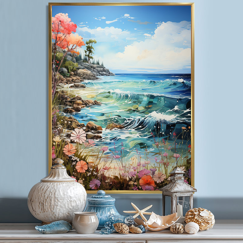 Whimsical Shores sur impression sur toile, H 44 po x l 34 po x P 1,5 po, Cadre flottant doré