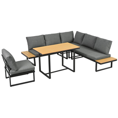 6-Person L-Shaped Garden Sofa Set with Adjustable Recline