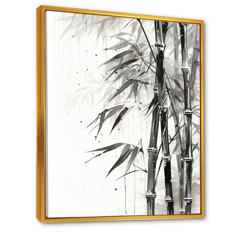 Bambou sauvage noir et blanc VI sur toile, H 40 po x l 30 po x P 1,5 po, Cadre flottant doré