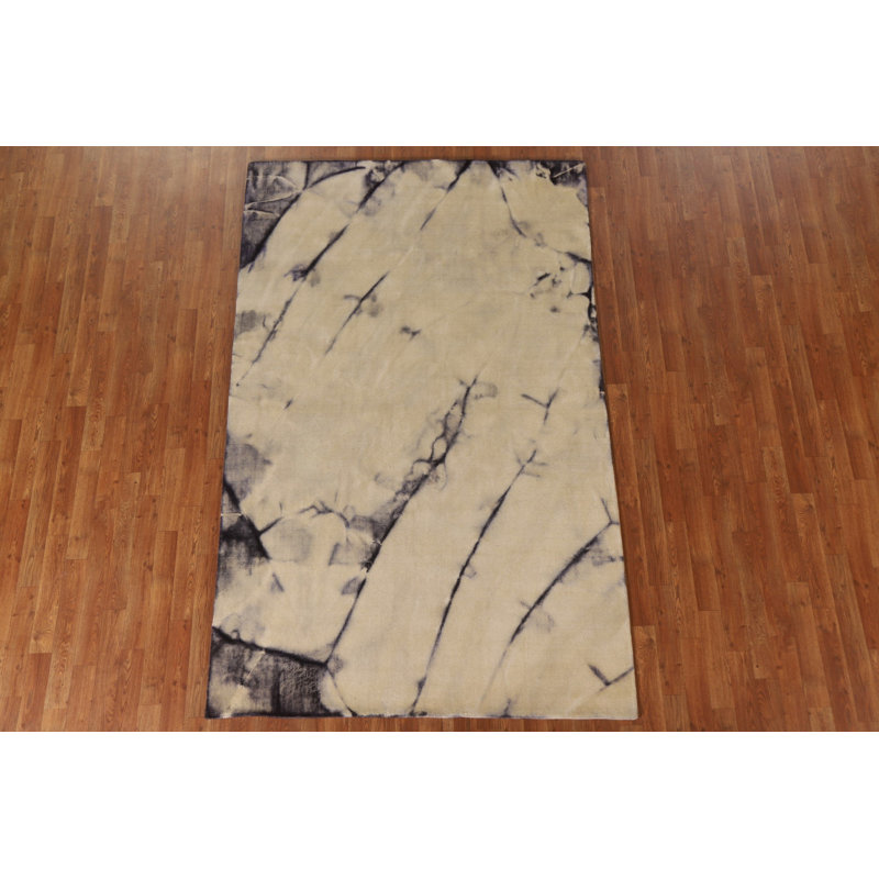 Tapis beige en laine noué à la main de conception unique nouvel âge 5 pi 1 po x 8 pi 2 po
