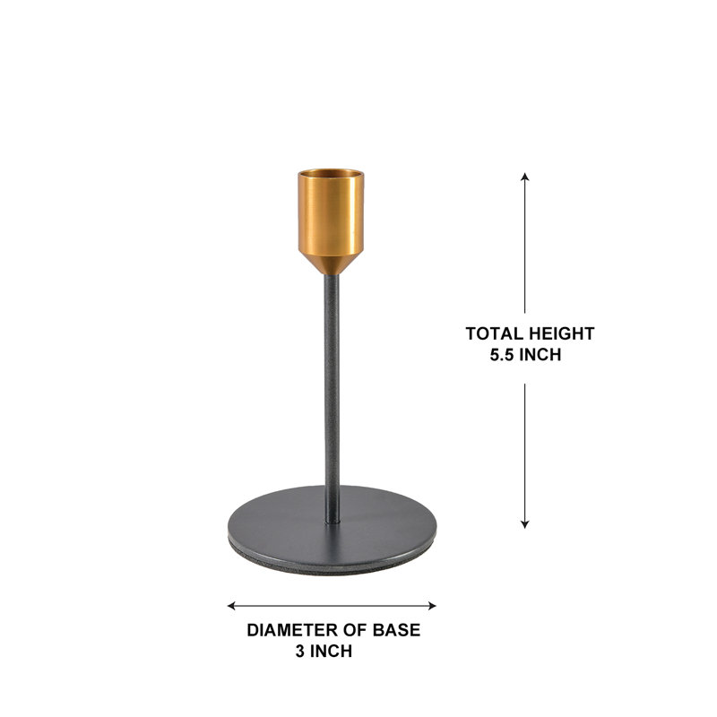 Everly Quinn Brass Top Black Taper Candle Holder – Elegant Metal Candle Holder For Dinner Parties, Weddings, And Home Decor, Table Centerpiece – Sturdy Base, Sleek Design, Pack Of 12