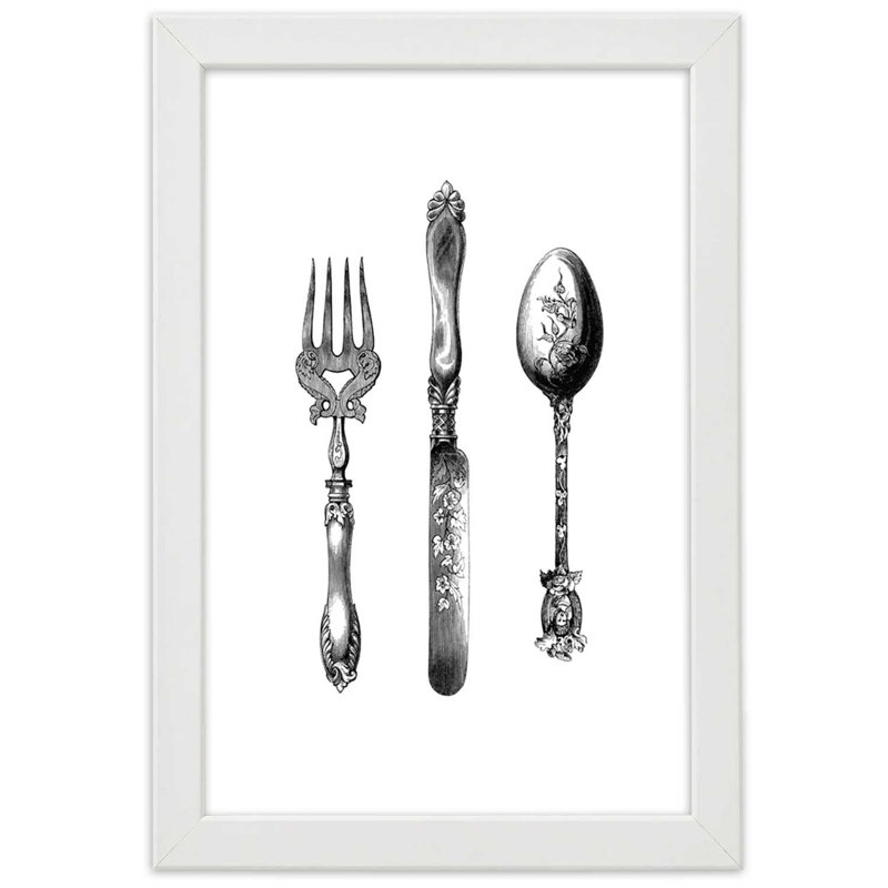 Rustic Cutlery - Single Picture Frame Print, White, 90cm H x 60cm W