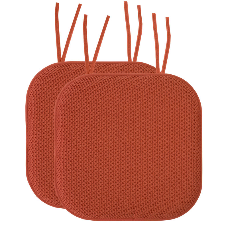 Honeycomb Memory Foam Non-Slip 16" x 16" Chair Cushion Pad with Ties, Rust, 2