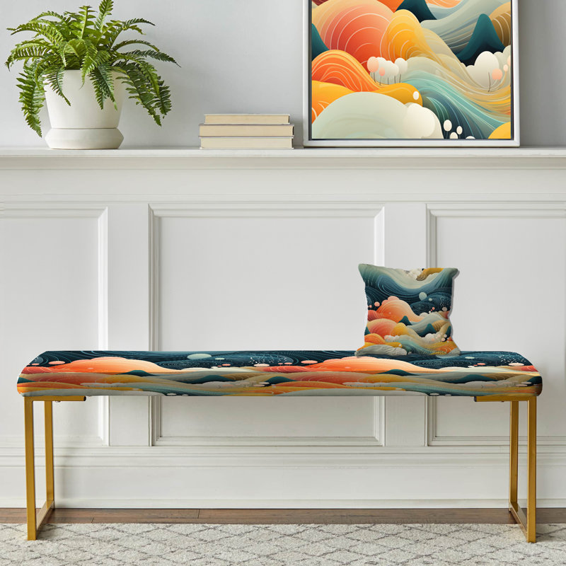 Teal Zen Landscape Harmony - Banc rembourré or Coastal