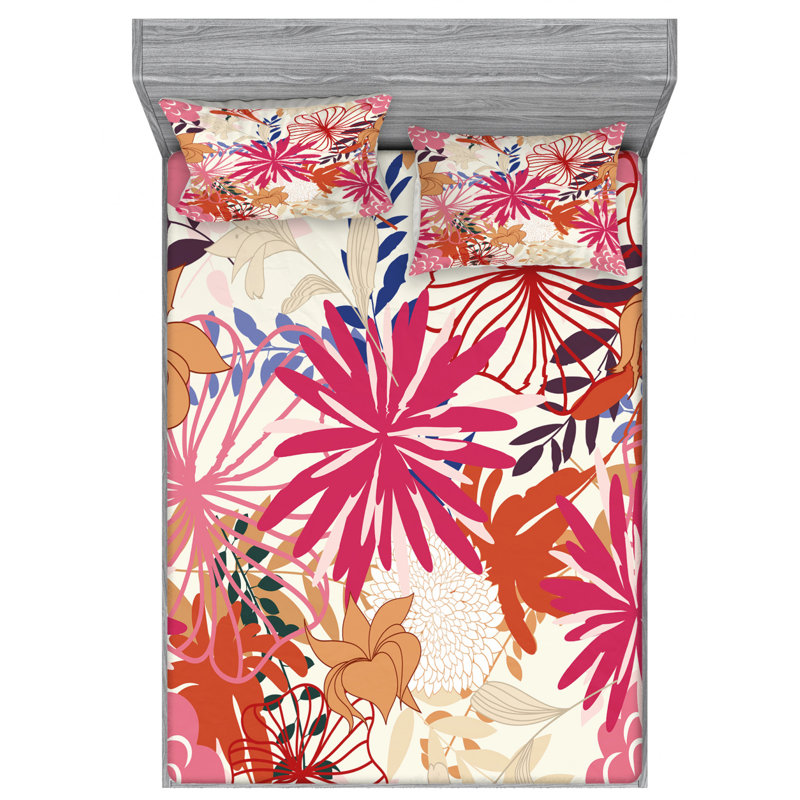Microfiber Floral Sheet Set, Queen Sheet Set with Fitted Sheet