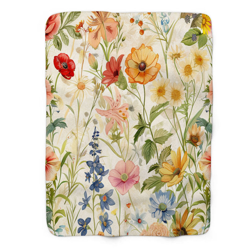 Flora Springtime - couverture Sherpa de qualité supérieure 1 pièce, Grand lit