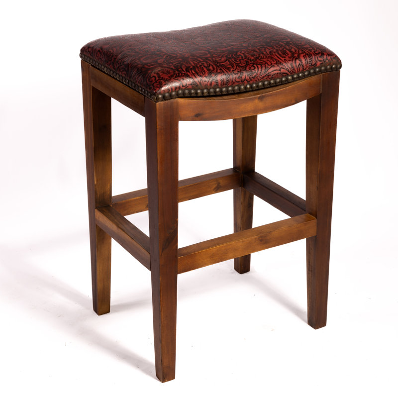 Genson Bar Stool, Bar Stool (30" Seat Height), Saddle Red Leaf