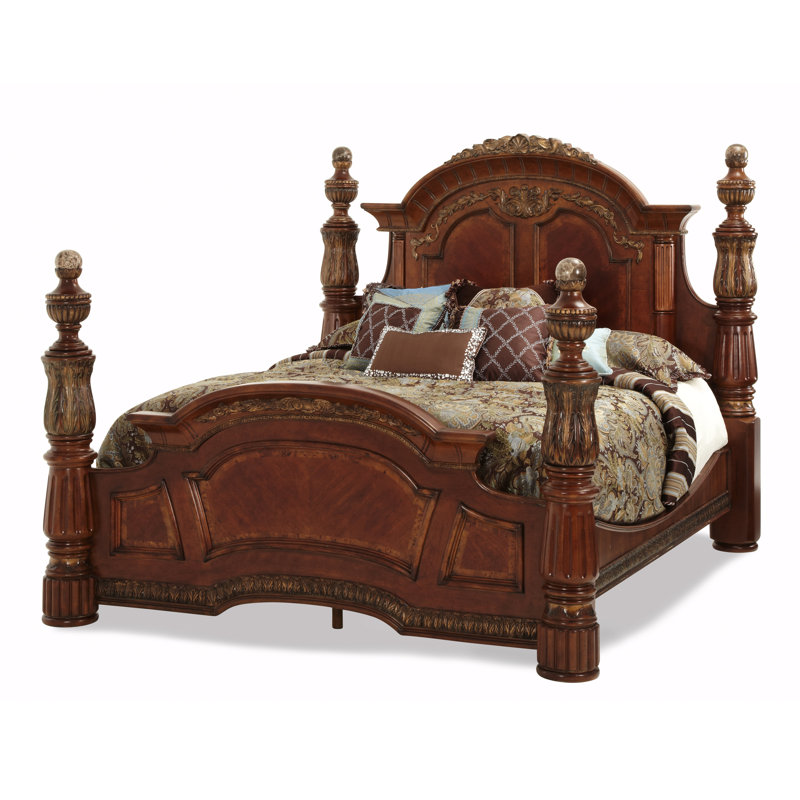 Villa Valencia King Wood and Marble Poster Bed, King