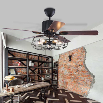 Datzer 52'' Industrial Ceiling Fan with Light Kit Reversible Motor and Dimmable