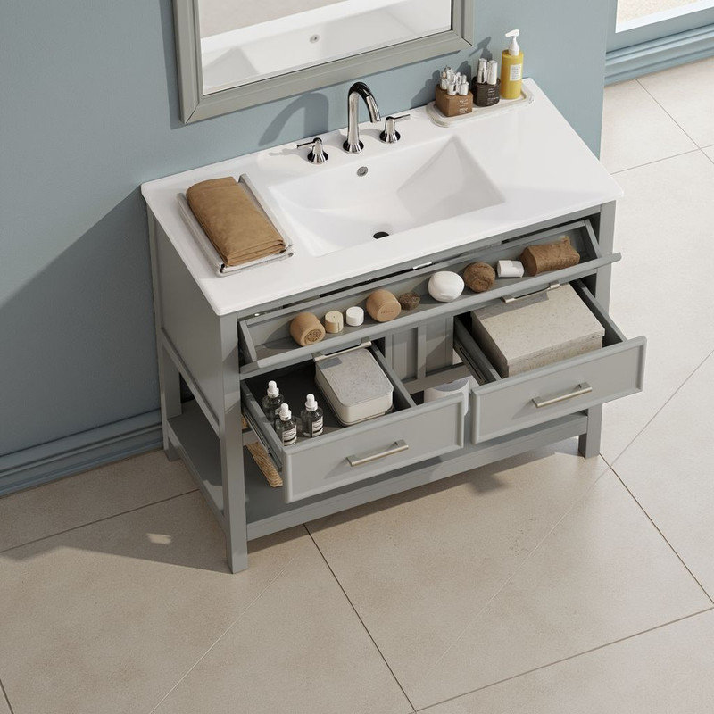 Meuble-lavabo 36 po avec lavabo en céramique, Gris