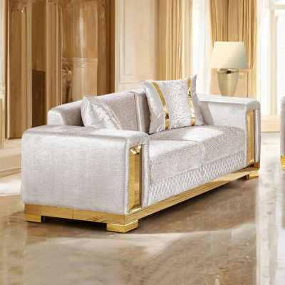 68.4" W Glam Loveseat, Beige/Gold