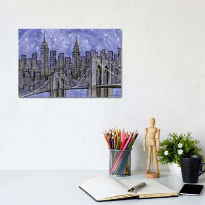 Starry Sky Nyc Starry Night Skyline Violet by Bella Pilar - Wrapped Canvas Gallery-Wrapped Canvas Giclée
