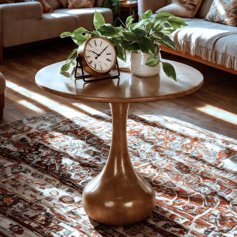 Table d'appoint ronde en bois de manguier massif avec base en forme de goutte - table d'appoint 21,5 po, finition naturelle