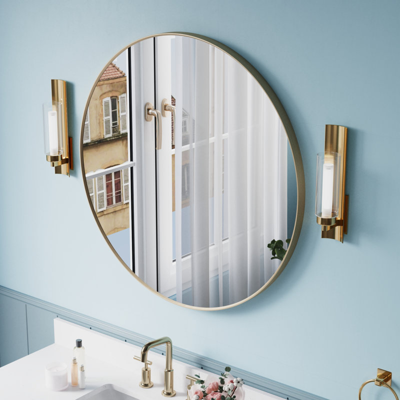 Hellie Metal Flat Wall Mirror, Rectangle, 48" x 36", Brushed Gold