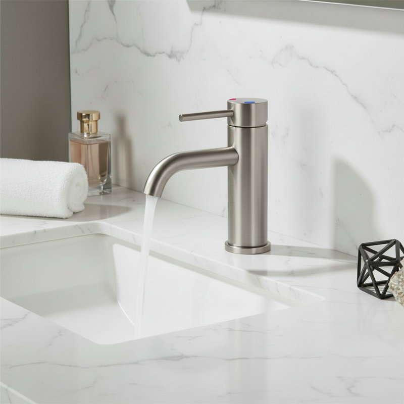  Modern Single Handle Single Hole Bathroom Faucet, Brushed Nickel
