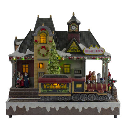 13" Brown and Green LED lighted Christmas Village Tabletop Decor