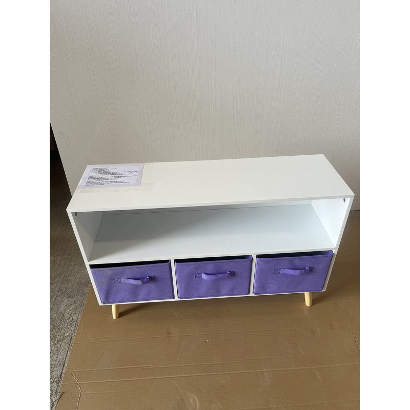 Bibliothèque pour enfants avec tiroirs en tissu pliables, présentoir à livres pour enfants, armoire de rangement pour jouets, blanc / mauve