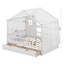 Cadre de lit maison avec toit à baldaquin et rideaux, 2 tiroirs de rangement, 2 rangées de tablettes de rangement, barrières de sécurité, lit en bois-132937050-132937049