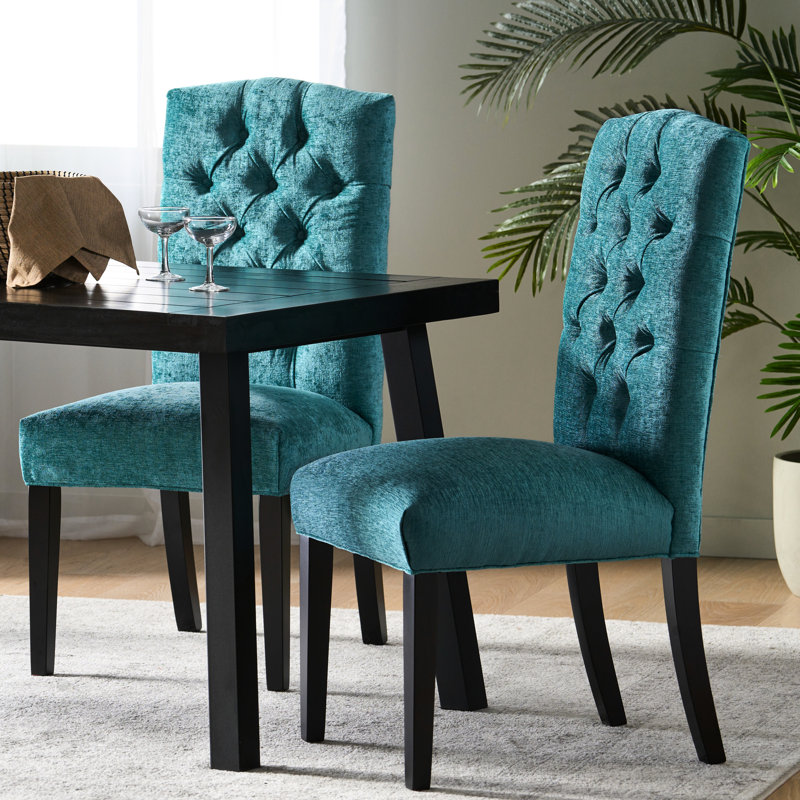 2 sièges de salle à manger Kd -, tissu confortable, structure en bois robuste, dossier délicat, siège rembourré de 2 chaises en tissu bleu sarcelle, structure solide, coussin épais gracieux
