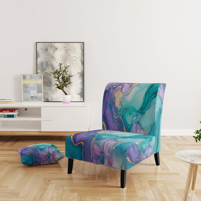 Berendien Marble Upholstered Slipper Chair Velvet, Turquoise/Purple Polyester Blend