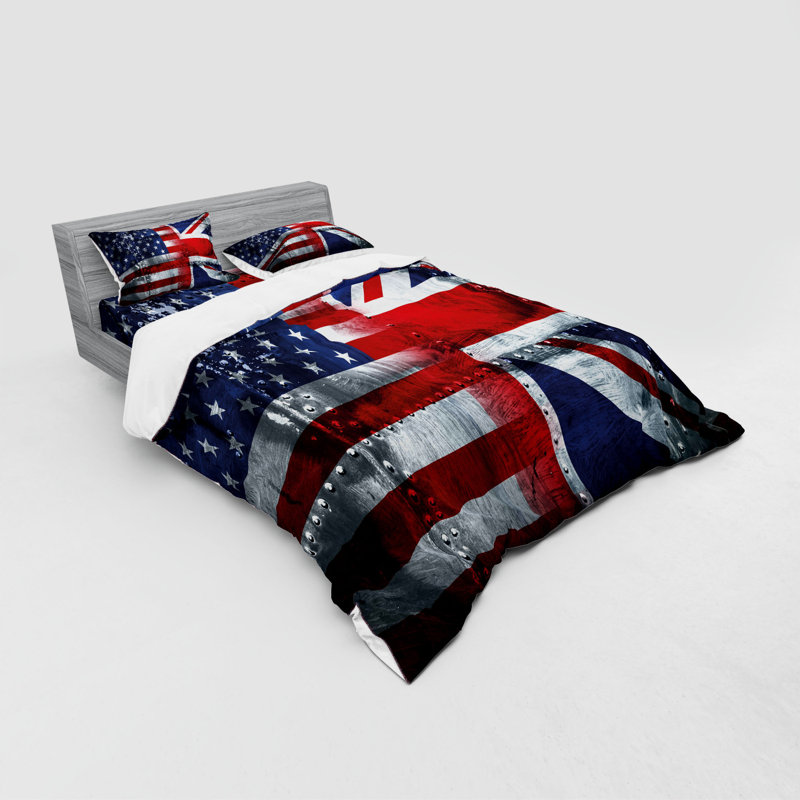 Ensemble de housse de couette éclectique bleu marine / rouge Union, Housse de couette grand + 3 pièces supplémentair