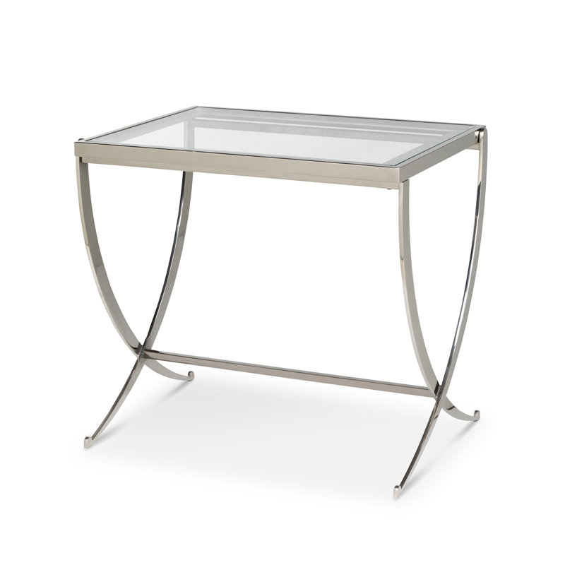 Glass End Table, Silver