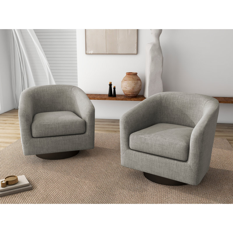 Bennett 73.1Cm Wide Swivel Barrel Chair, Khaki Polyester Blend