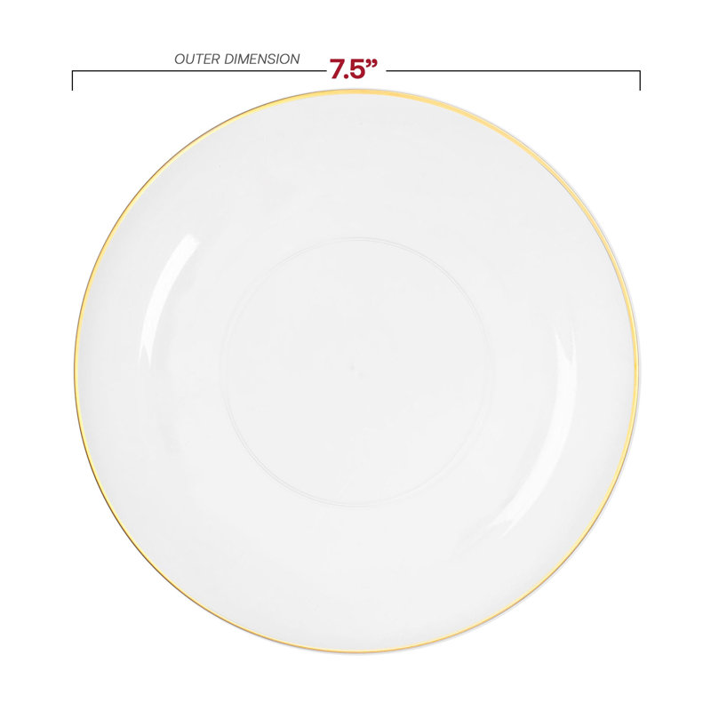 Service de table rond en plastique organique transparent à bordure dorée - 120 services