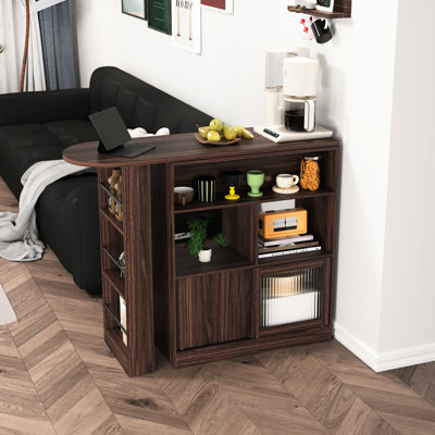 Armoire de bar moderne rotative en noyer, avec 6 boîtes de rangement et 2 tablettes en verre
