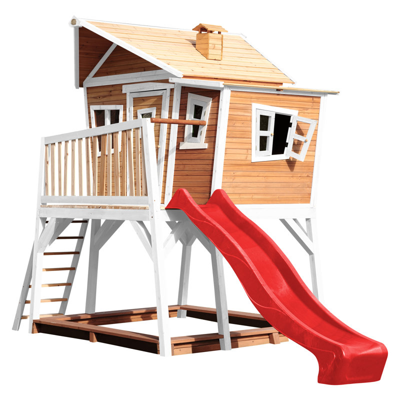 Max AXI 432cm W x 193cm D Outdoor Hemlock Wood Luxury Playhouse, Brown/White/Red