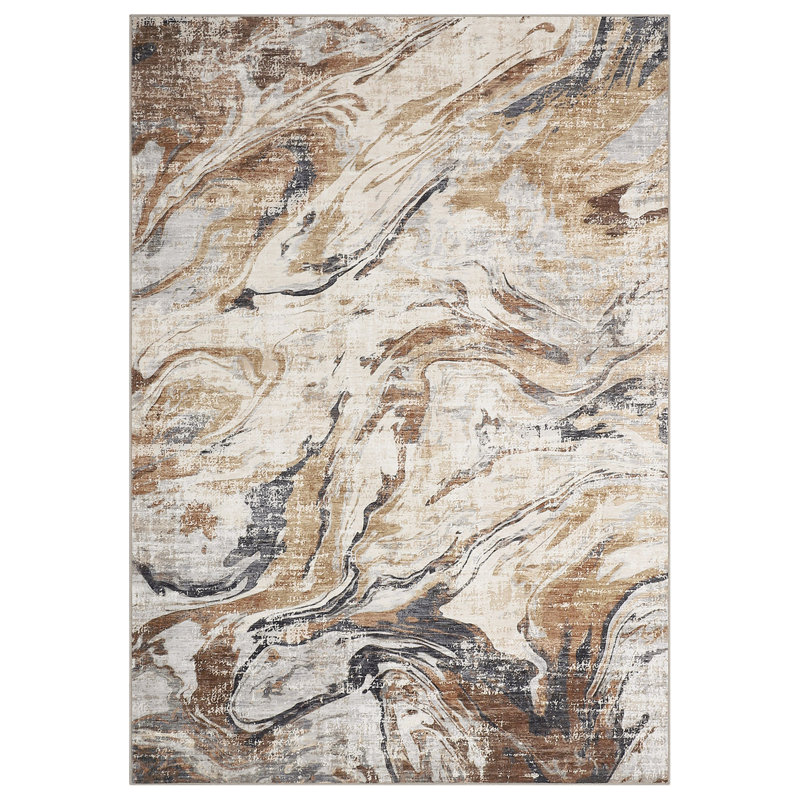 Tapis abstrait antidérapant pour salle de bain Randolph, Rectangle 5 pi x 7 pi