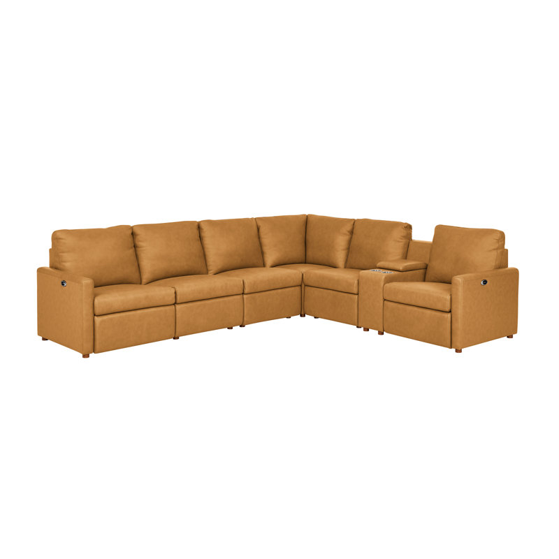 The Seaside Reclining Sectional Sofa, Camel Genuine Leather