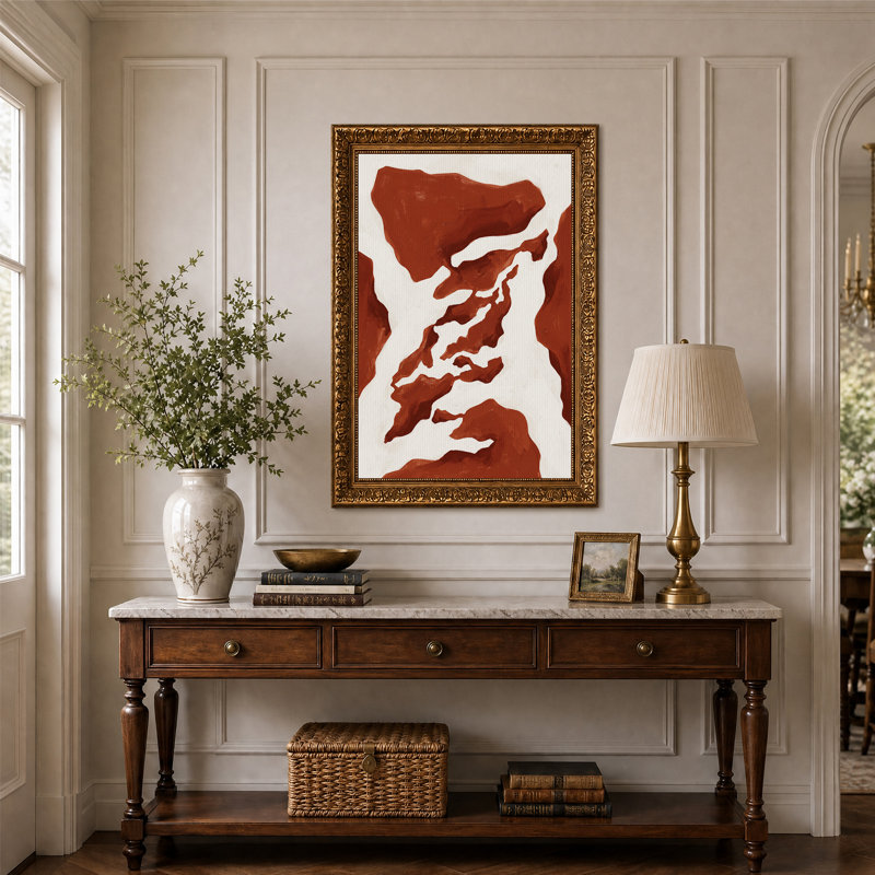 Art mural abstrait avec des coups de peinture rouillée sur toile blanche, H 24 po x l 16 po