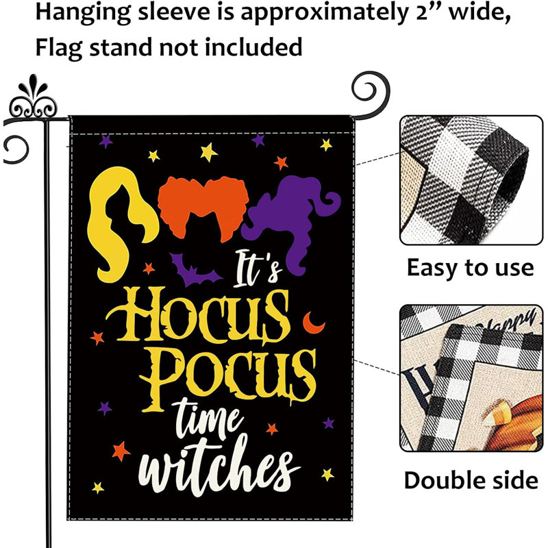 Drapeau de décor à double face Hocus Pocus pour Halloween
