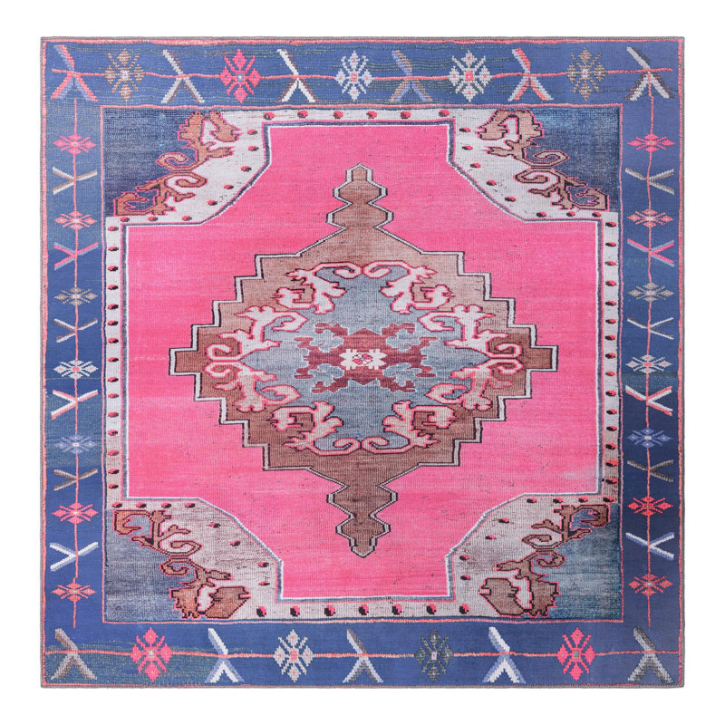 Tapis traditionnel d'Oppie fuchsia / violet, Carré 7 pi 10 po