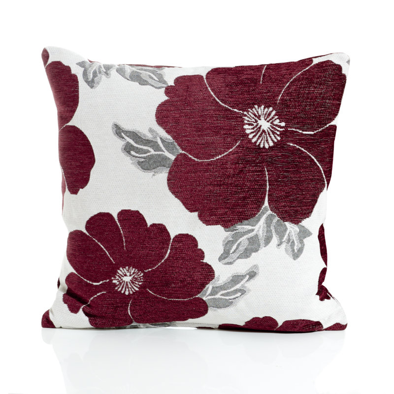 Darionte Poppy Chenille Cushion Cover with Filler Pad, Aubergine, 45 cmH x 45 cmW