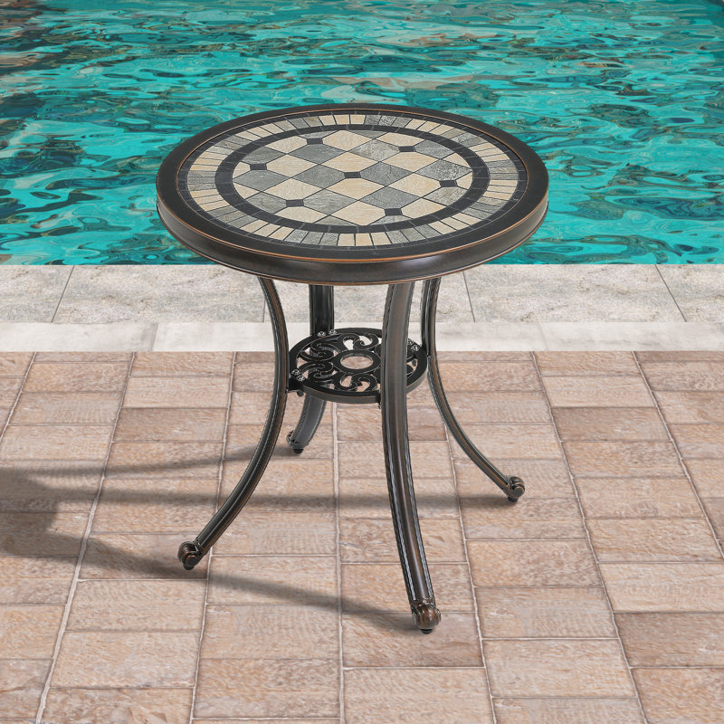 Bronze Round Cast Aluminum Outdoor Dining Table with Ceramic Top