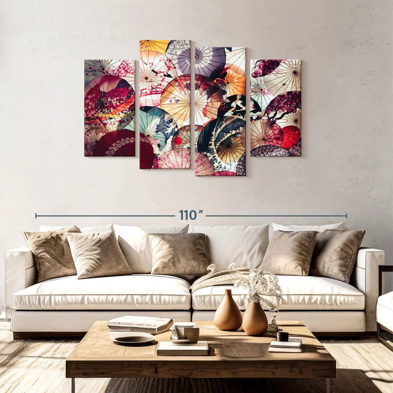 Photographie de parasols japonais, H 48 po x l 75 po