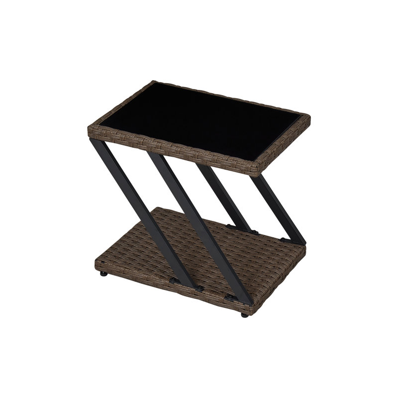 Z-Shaped Weather Resistant Wicker Patio Side Table