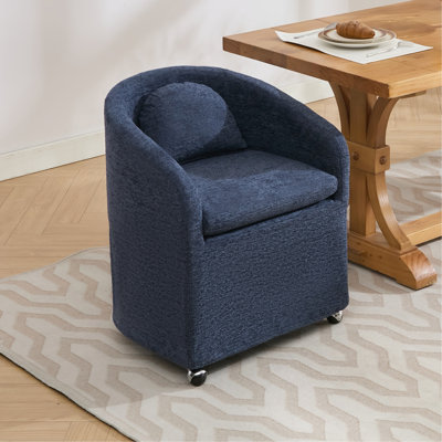 059-Ensemble de 1 fauteuil de salle à manger en chenille avec coussin de dossier et roues universelles
