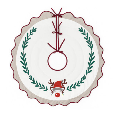 Reindeer Design Scallop Christmas Tree Skirt-54" Diameter