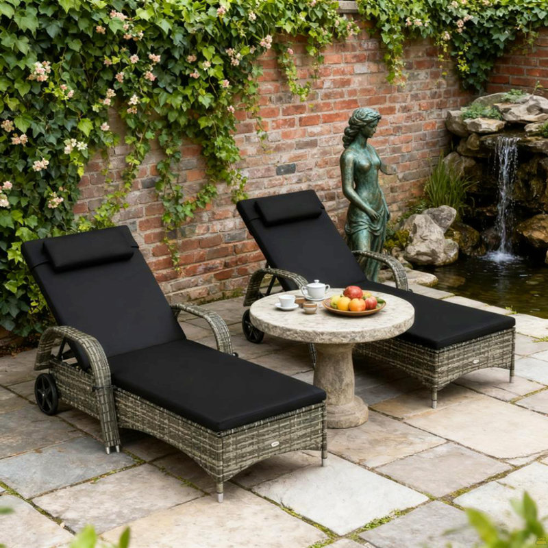 Chaises roulantes d'extérieur, 2 chaises longues inclinables