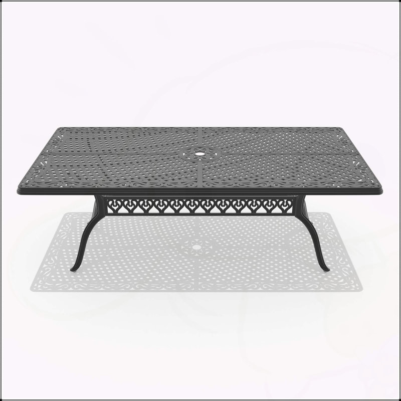 Table de salle à manger en aluminium coulé avec cadre noir et trou pour parasol L82,68 * l 41,34 po