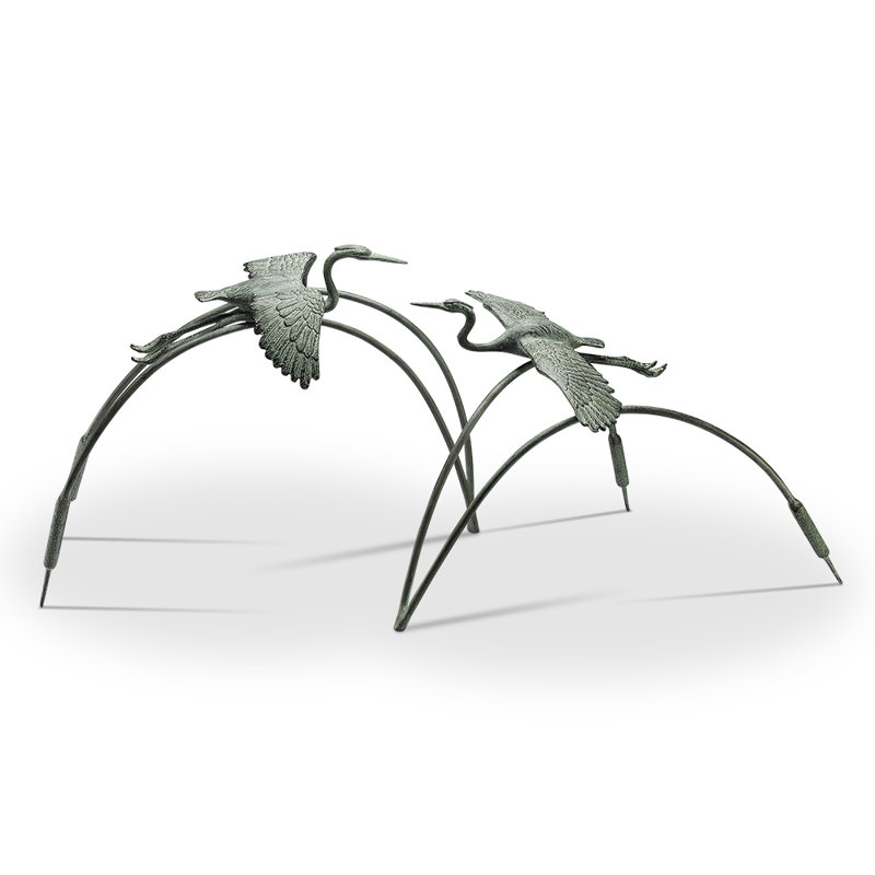 Cranes with Reeds Garden Sculpture Pair