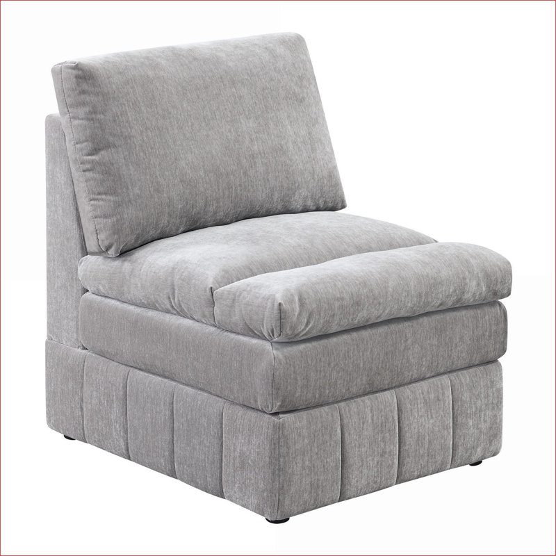 Modular Sectional Armless Chair, Contemporary Slate Gray Morgan Suede | Fabric | Grey