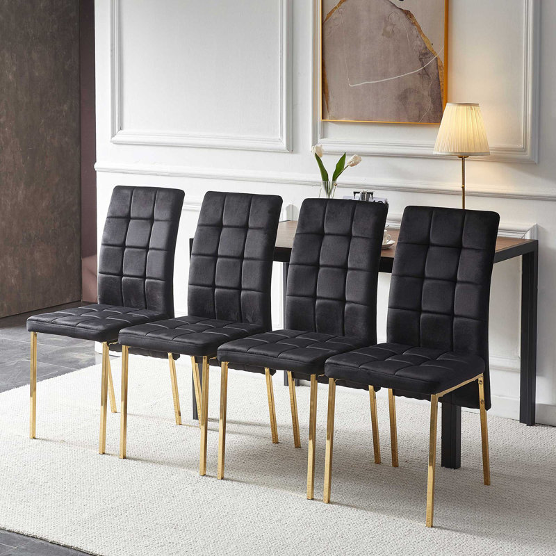 Brooklyn Velvet High Back Side Chair, Black, Golden