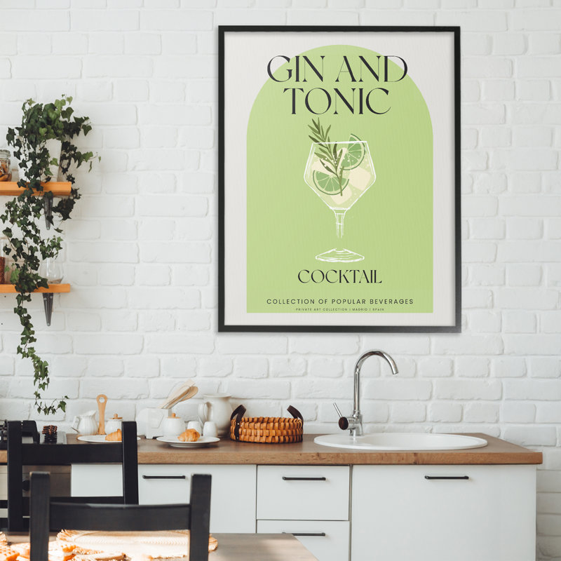Stylish Retro Gin & Tonic Framed Giclee, design by Lil' Rue, Midnight Black Framed Giclee, 30" H x 24" W